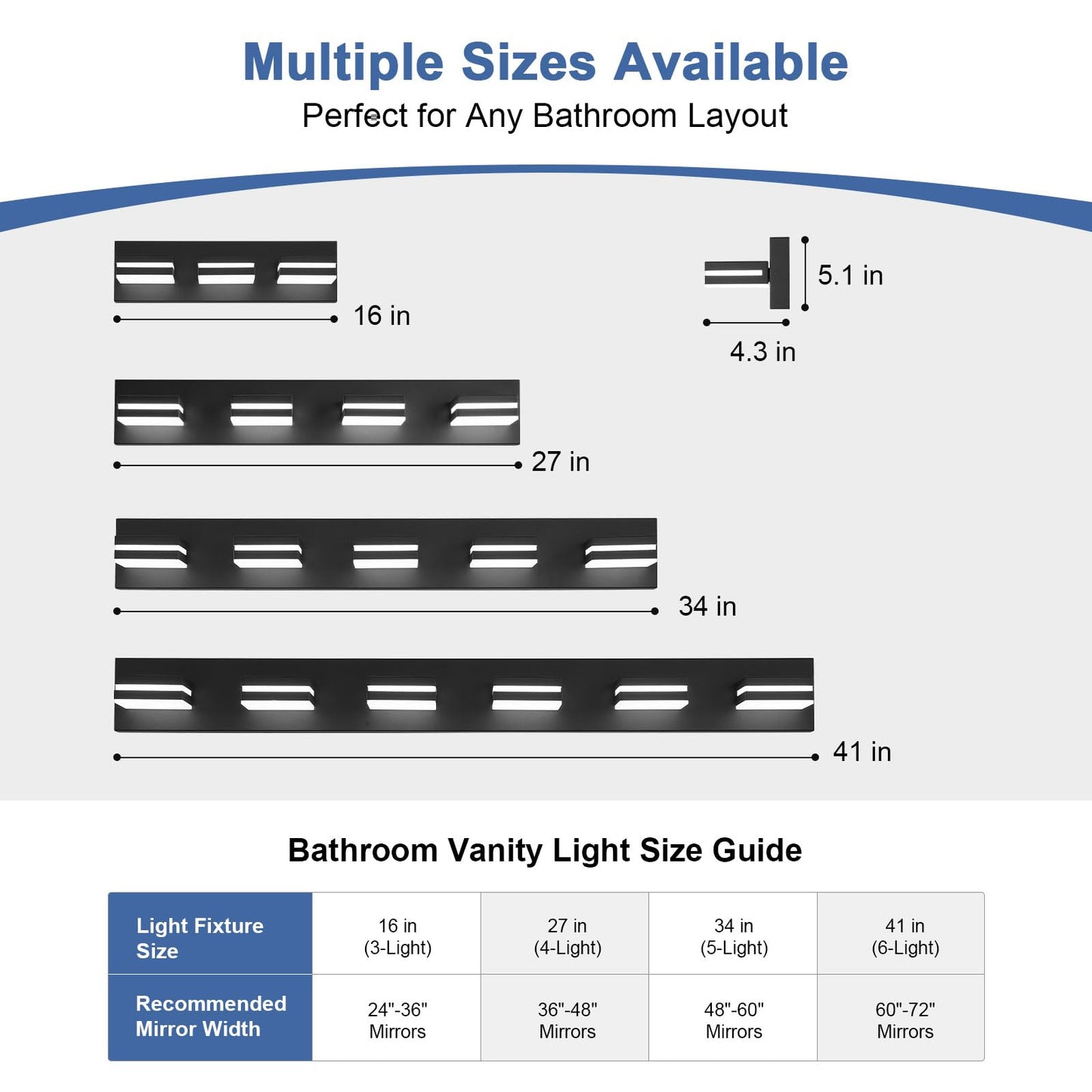 JZEKVN Modern LED Bathroom Lights Fixtures(3-Light),Metal Black Acrylic Wall Lighting,Vanity Lights for Bathroom Over Mirror(6000k 16In