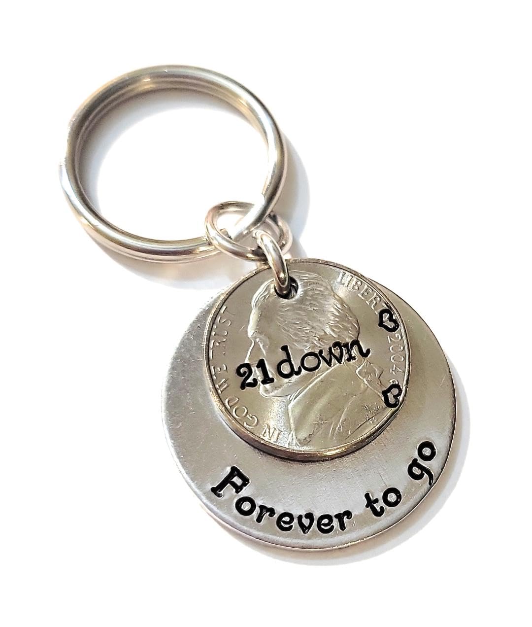 21st Anniversary, Traditional 2004 Nickel, 21 Down and Forever To Go Key Chain, Wedding Anniversary