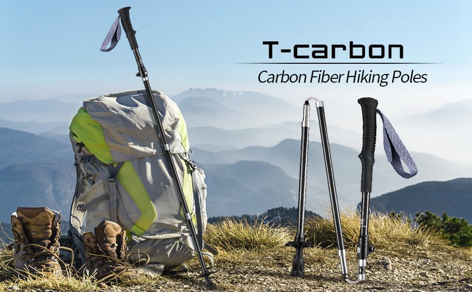 T-carbon Real Carbon Fiber Collapsible Hiking Poles,Lightweight Trekking Poles for Backpacking Foldable Hiking Poles (2 Po...