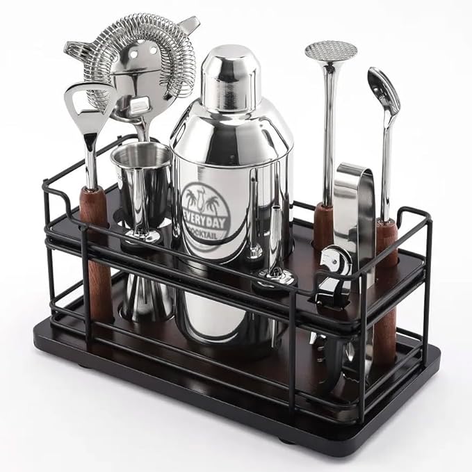 EVERYDAY COCKTAIL® |10-Piece Luxury Cocktail Shaker Set Bartender Kit with Stand | Drink Mixer Set | Bar Accessory Tools: ...