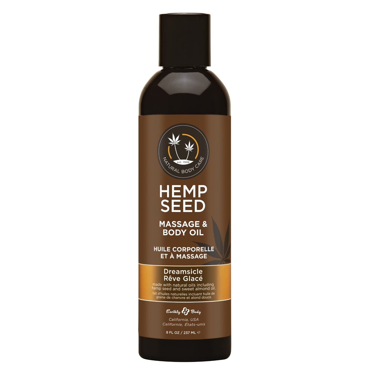 Hemp Seed Massage & Body Oil, Dreamsicle Scent - 8 fl. oz. - Nourishing, Moisturizing Massage Oil - Hemp Seed, Apricot, Grapesee
