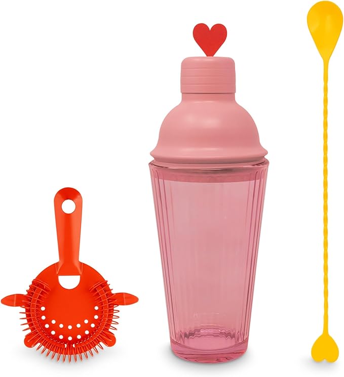 ban.do Cute Bar Set with Shaker, Strainer and Spoon, Cocktail Shaker Set, Bartender Kit, Bar Keeper Accessories, Heart