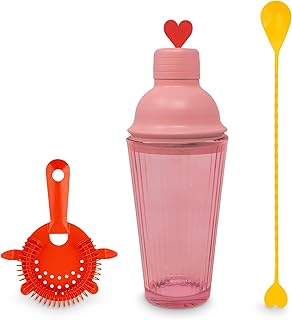 ban.do Cute Bar Set with Shaker, Strainer and Spoon, Cocktail Shaker Set, Bartender Kit, Bar Keeper Accessories, Heart