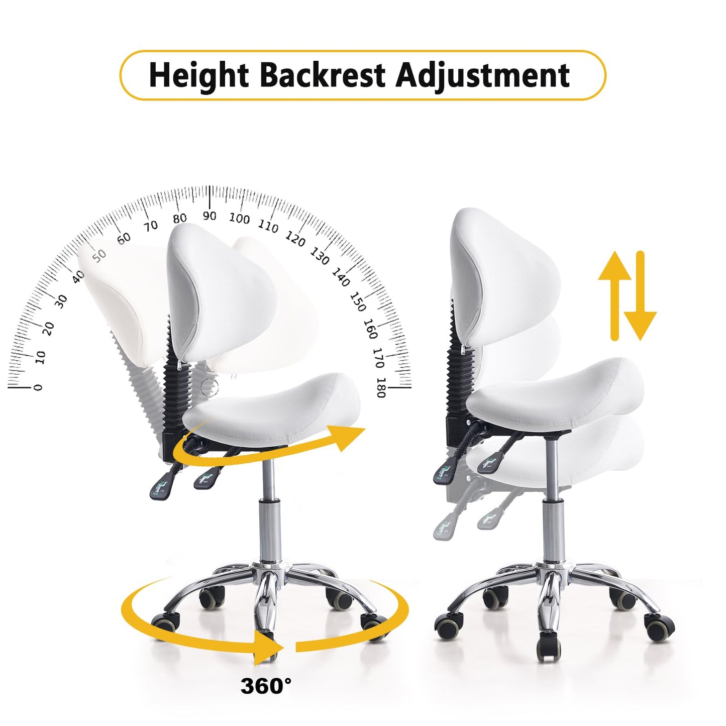 CAISHI Saddle Stool Chair Rolling with Back Esthetician Chair for Nail Tech Dental Tattoo Artist Eyelash Hairdresser Hairstylist Medical Shop Ergonomic Stool Adjustable Hydraulic White