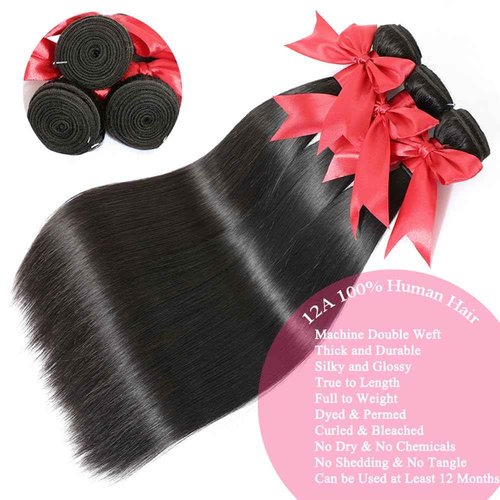 LXYANOO 12A Straight Bundles Human Hair with 5x5 Closure 18 20 22+16 Inch Brazilian Human Hair Weave Bundles with 5x5 HD Lace Closure 100% Unprocessed Virgin Hair Extensions