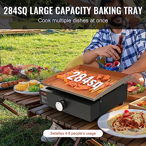 VEVOR Griddle, 16.9" Heavy Duty Manual Flat Top Griddle, Countertop Gas Grill with Non-Stick Cooking Plate, Steel Propane ...