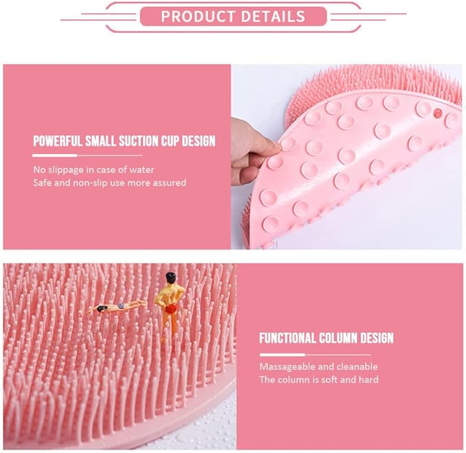 Silicone Shower Foot Scrubber Mat, 2025 New Shower Foot Back Scrubber Massage Pad Back Cleaning Pad, Upgrade Shower Foot Scrubber Mat with Non-Slip Suction Cups Back Bath (Pink)