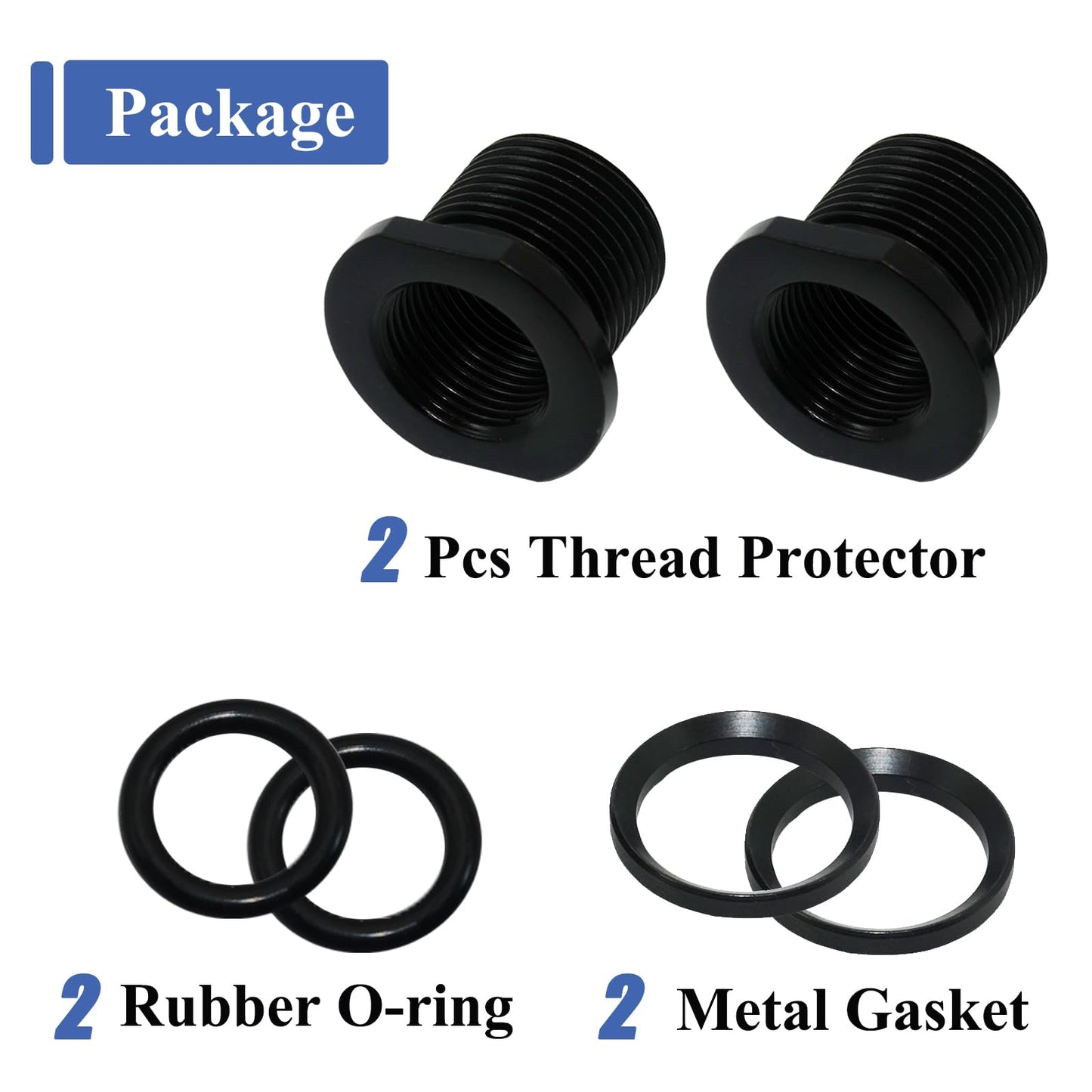 2 Pcs Thread Adapters and Rubber&Metal Washers, Replacement Kit, 1/2 * 28, 5/8 * 24, Black