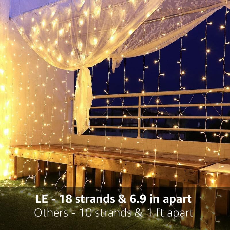Lighting EVER 306 LED Curtain Lights with 18 Hang Down String Lights, 10×10 ft Plug in Hanging Fairy Lights for Bedroom Wa...