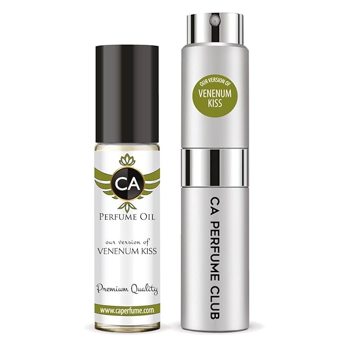 CA Perfume Duo Impression of Venenum Kiss For Women And Men Perfume Layering Set Long Lasting Travel Size EDP + Body Oil Roll-On Bottle 0.27 Fl Oz+0.33 Fl Oz