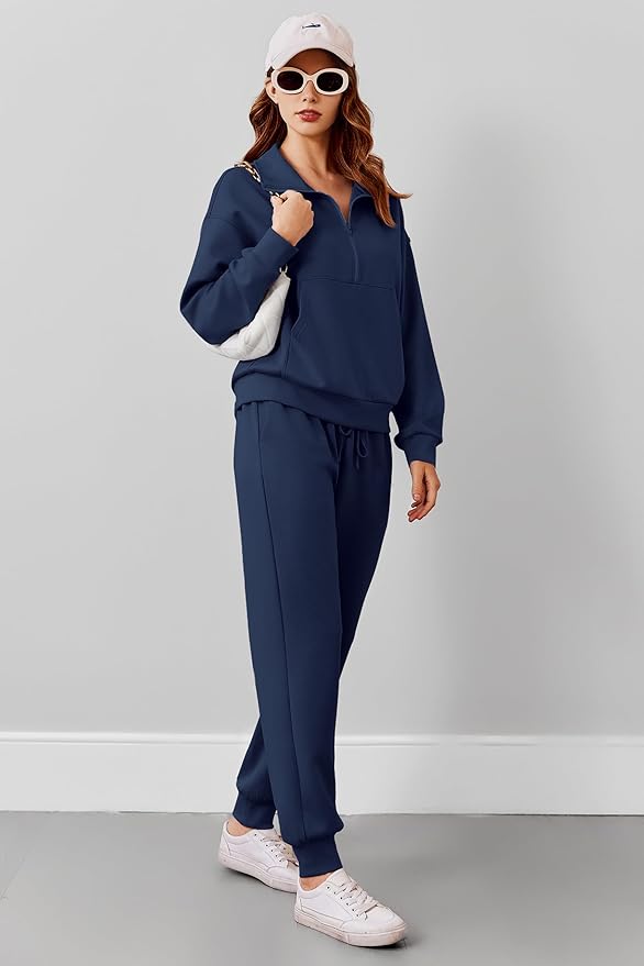 PINSPARK 2 Piece Sets for Women 2025 Fall Travel Outfits Long Sleeve Tracksuit Joggers Sets Half Zip Sweatsuit Matching Set