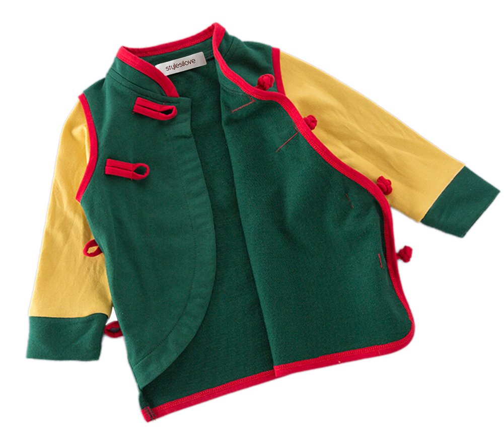 stylesilove Young Kids Baby Boys Traditional Asian Inspired Long Sleeved Top Sweatshirt, 3 Designs (18 Months, Dumpling Green)