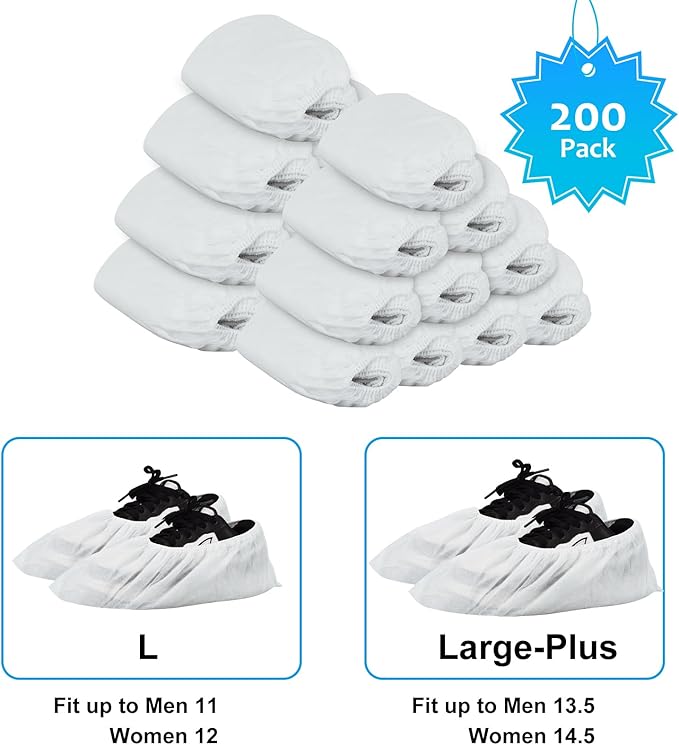 Shoe Covers Disposable 200Pack(100Pairs) Thicker White Shoe Booties Cover Non Slip for Home Floors Carpet Indoor,fits up to US Women 14.5 and Men 13.5