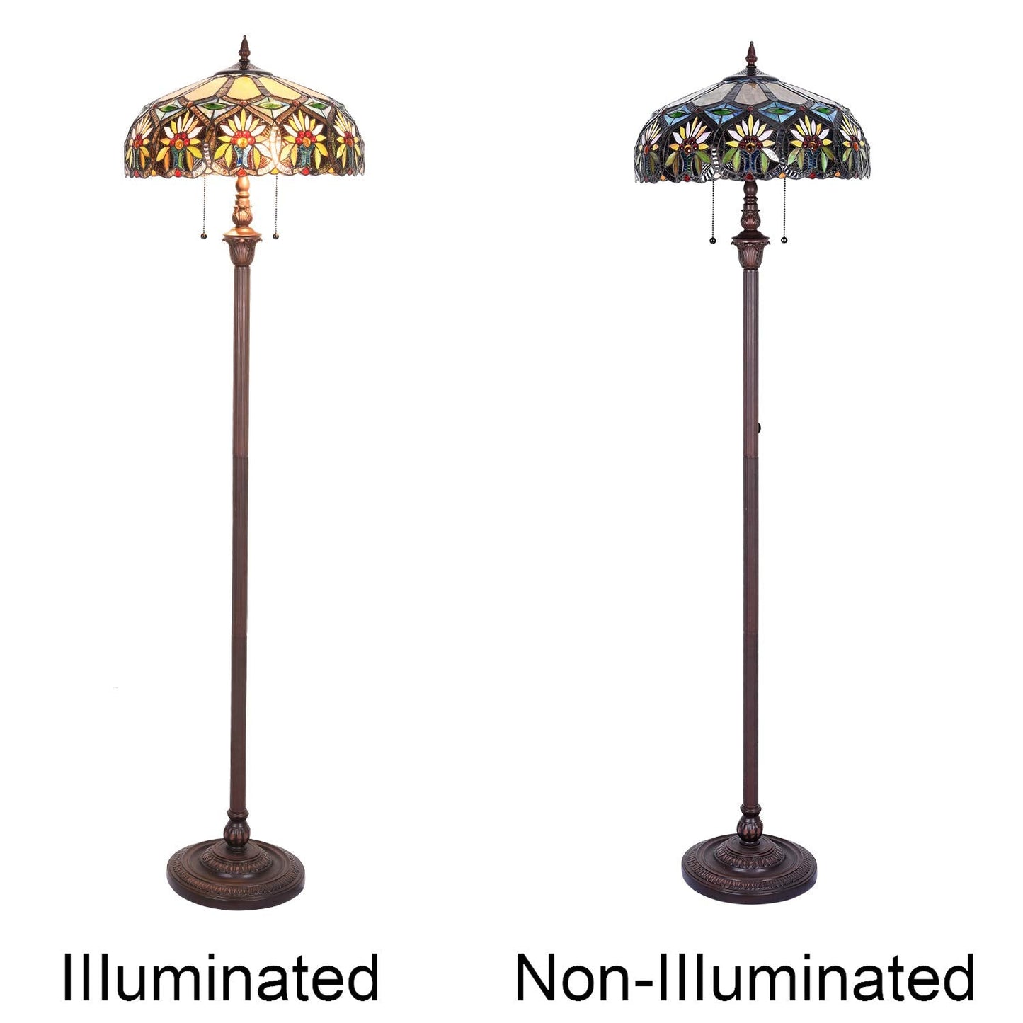Capulina Tiffany Lamp Stained Glass Floor Lamp 2-Light 16X16X66 Inches Sunflower Style Standing Light for Living Room Bedroom Home Office