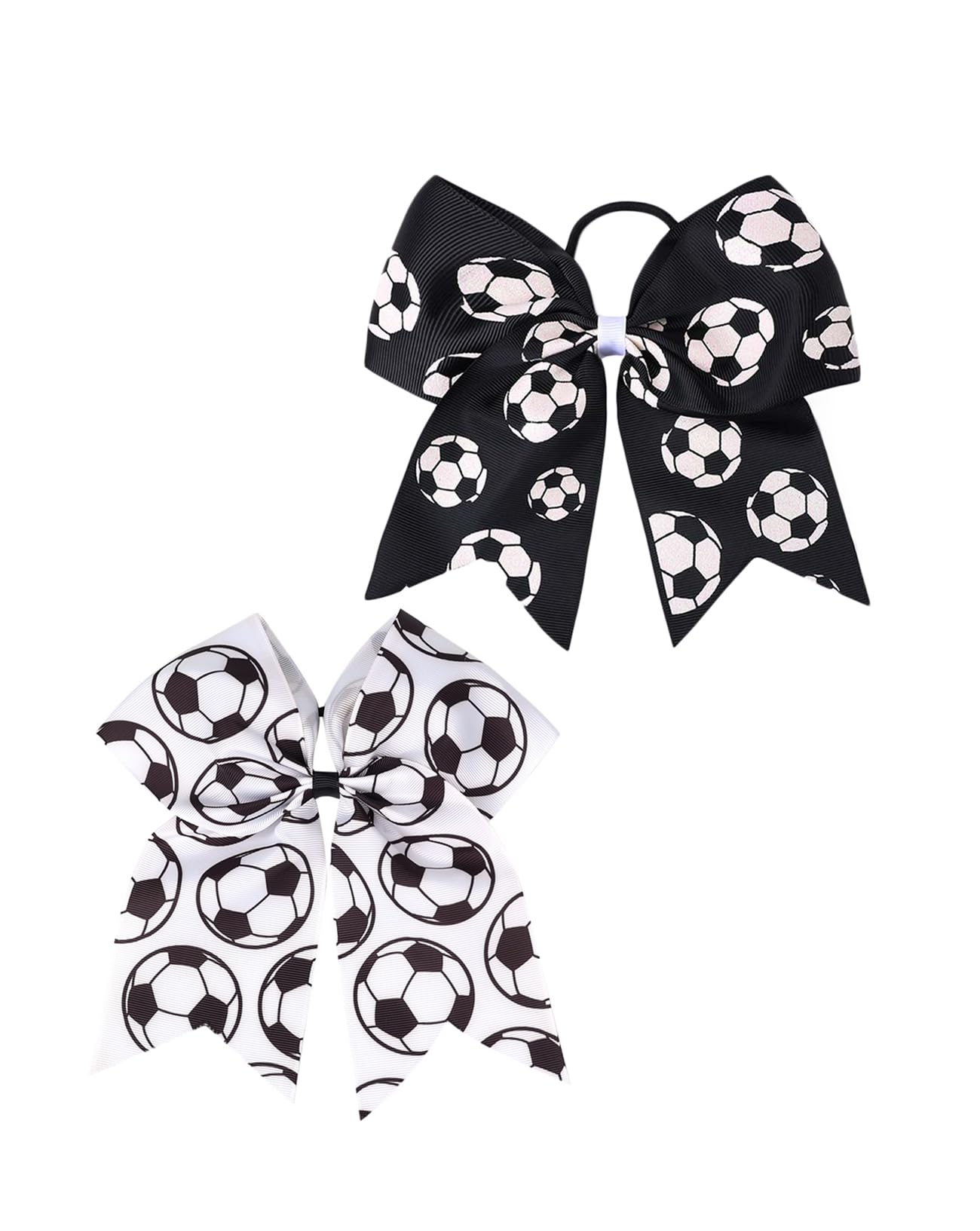 Cheer Ponytail Holder with Soccer Ball Hair Bow - Football Hair Tie Bowknot PHB05 (2 PCs-Black White)