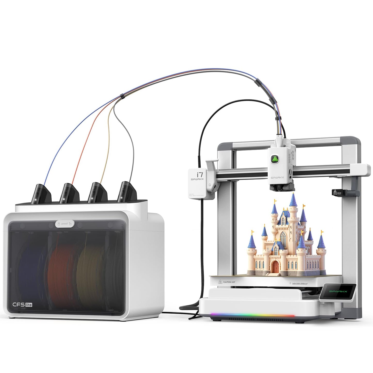 Creality SPARKX I7 Combo 3D Printer, Multi Color with CFS Lite AI Photo to 3D Printing 500mm/s High Speed Auto-Leveling RGB Light 95% Pre-Assemble Essential Parts Low Noise 10.24×10.24×10 inch