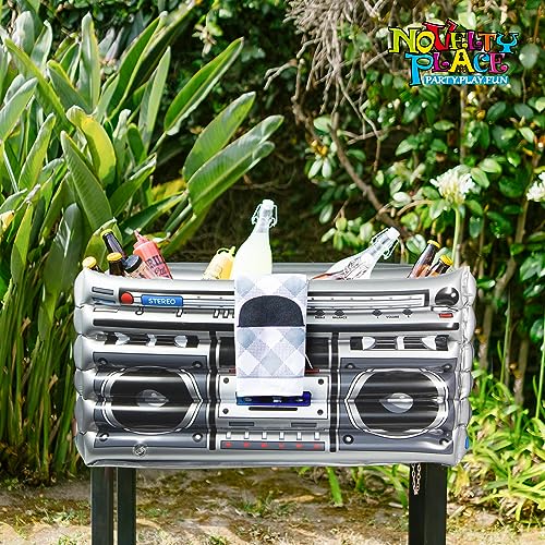 Novelty Place Inflatable Boombox Cooler - Large Capacity Ice Bucket Drink Cooler Blow Up Stereo Decoration for 80s 90s The...