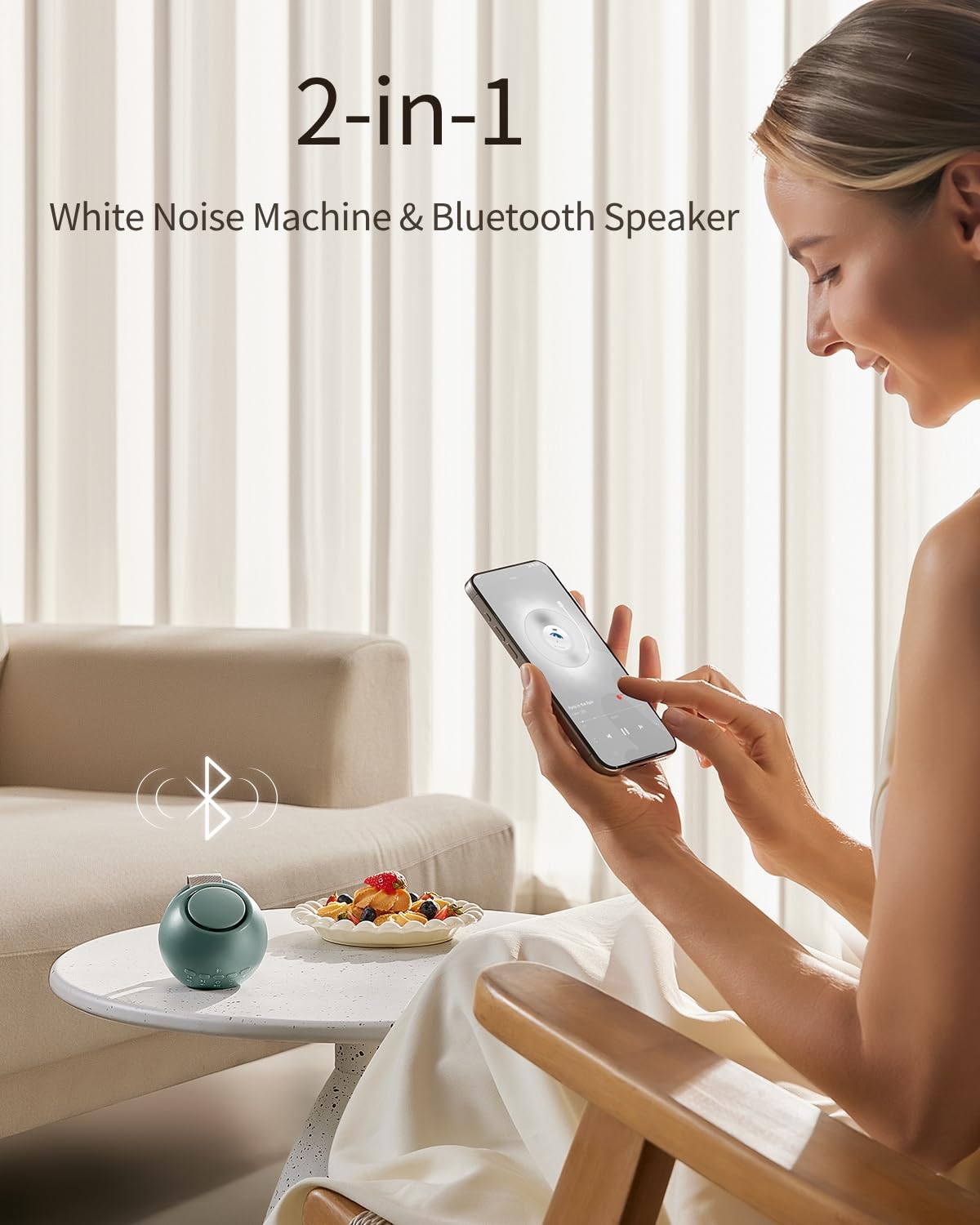 CHICWAY 2026 Mom's Choice Awards, Portable Sound Machine for Baby Adult, AI Cry Detection, 18 Soothing Sound, Bluetooth Rechargeable White Noise Machine for Home Office Travel, Nursery Light, Cyan