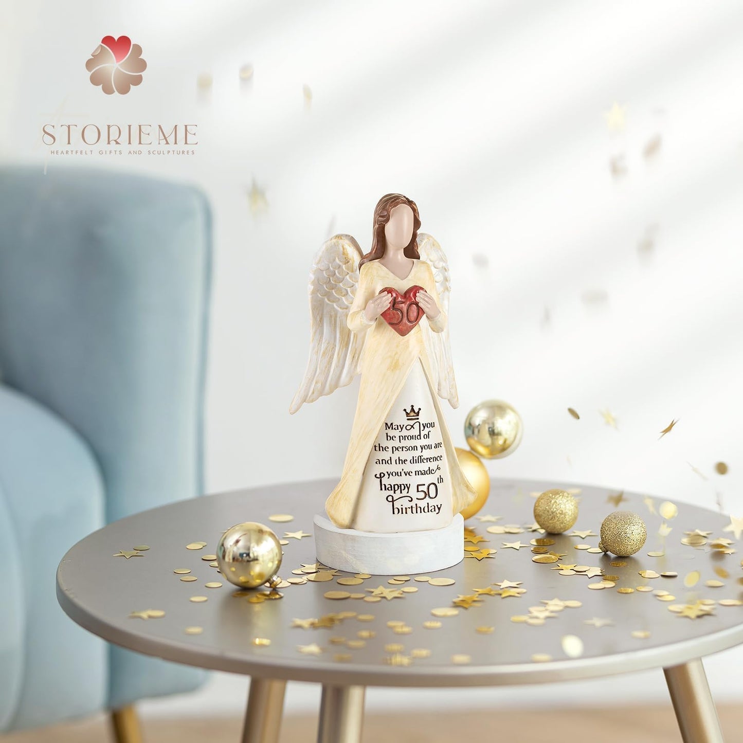 Storieme 50th Birthday Gifts for Her Women: Happy Birthday Gift for Friends Besites Sisters Daughter Mom 50 Year Old Woman Birthday Angel Figurine
