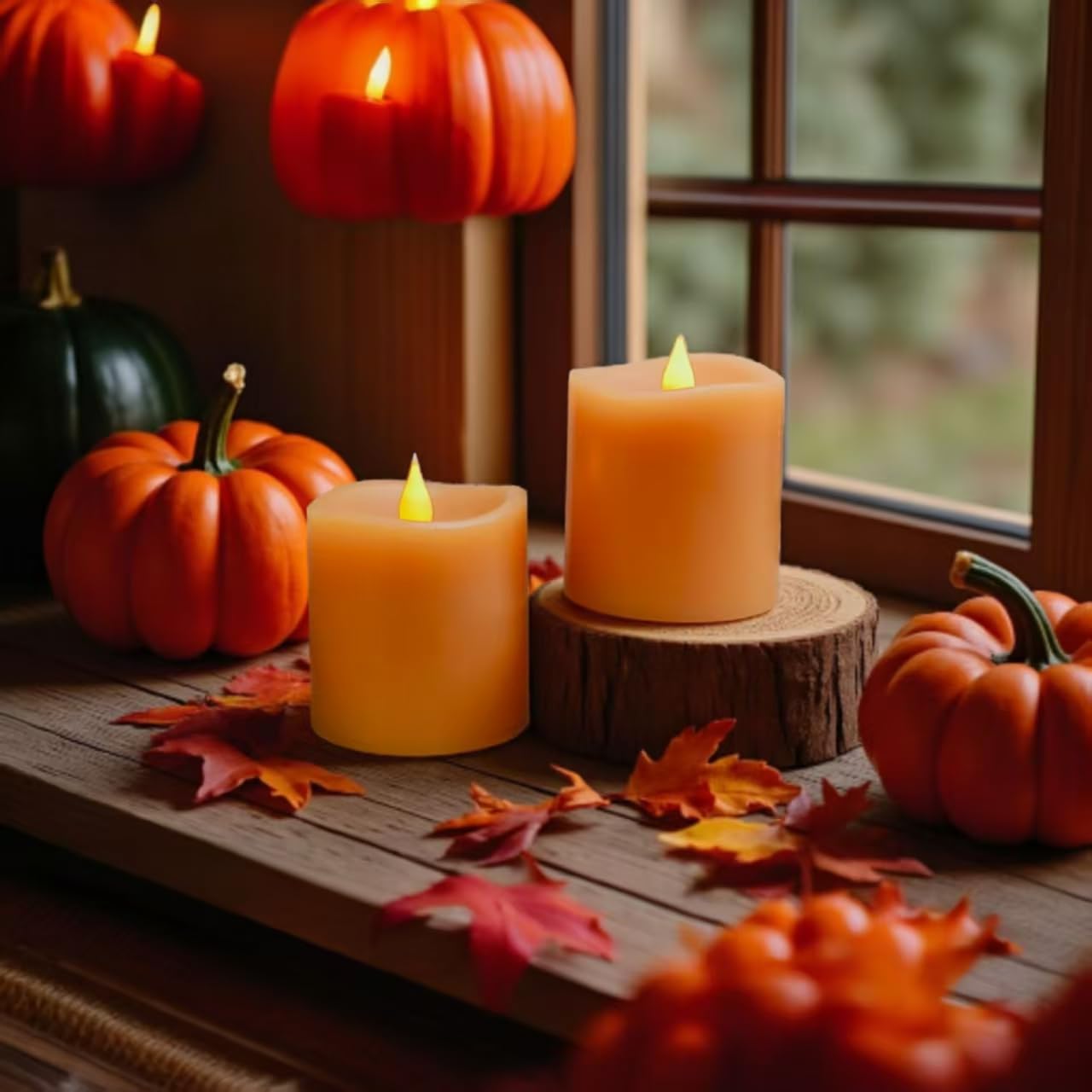 Fall Flameless Led Candles 3 Inch Diameter Real Wax 2Aa Battery Operated 600Hr+ Flickering Candles With Timer Remote Control For