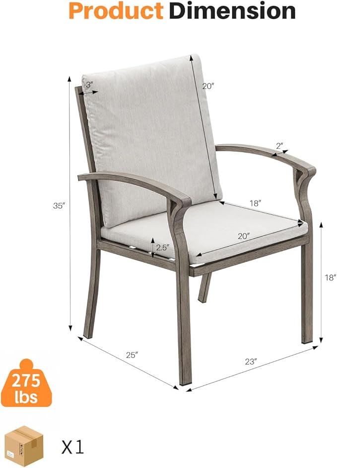 SEEHILL Patio Dining Chair Set of 6, Outdoor Dining Chairs with Thick Cushion, Sturdy Aluminum Outdoor Chairs for Table, Outdoor Dining Furniture Set for Deck, Garden, Backyard, Pool, Limed Oak