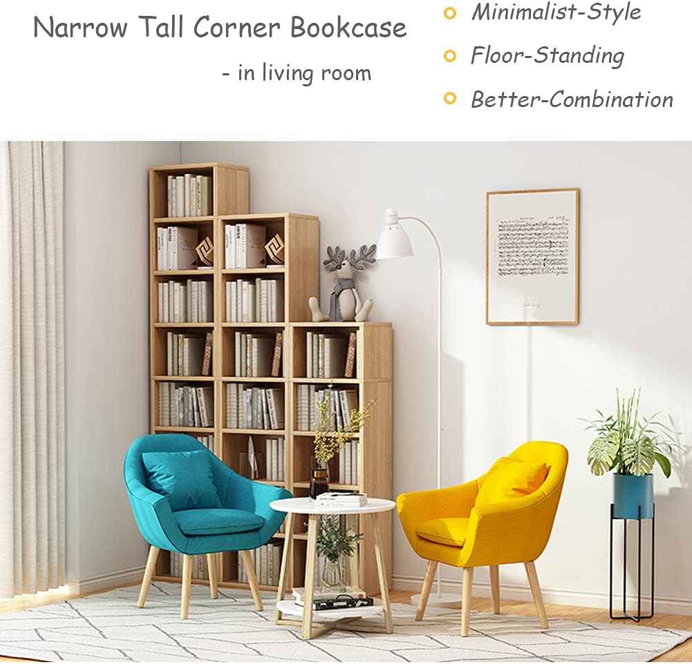 IOTXY Small Narrow Corner Bookcase - 71 Inches Tall Gap Freestanding Storage Cabinet, 8 Lattices Open Shelves Tower Rack, Cubes Bookshelf in White