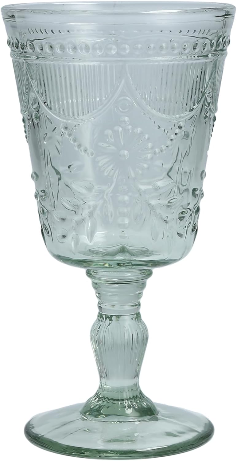 FORTESSA Debutante Vintage Themed Glassware, 10 Ounce Water Goblets (Set of 6), Dishwasher-Safe Water Glasses, Sage Green
