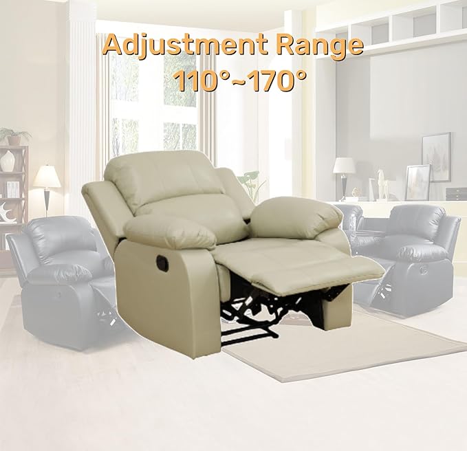 Caberryne Leather Recliner Chair for Living Room Furniture Set, Beige Leather Reclining Couch for Small Space/Rv, Wall Hugger Single Recliner/Home Theater Seating for House/Office(Chair)