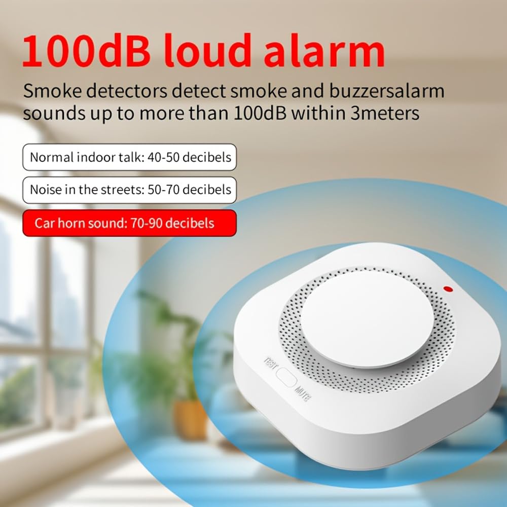 Photoelectric Smoke Detector Fire Alarm, Battery Operated, Smoke Alarm with Test Button & Low Battery Signal, LED Warning Light, 85-Decibel Alarm Sound, Easy Installation for Living Rooms and Bedrooms