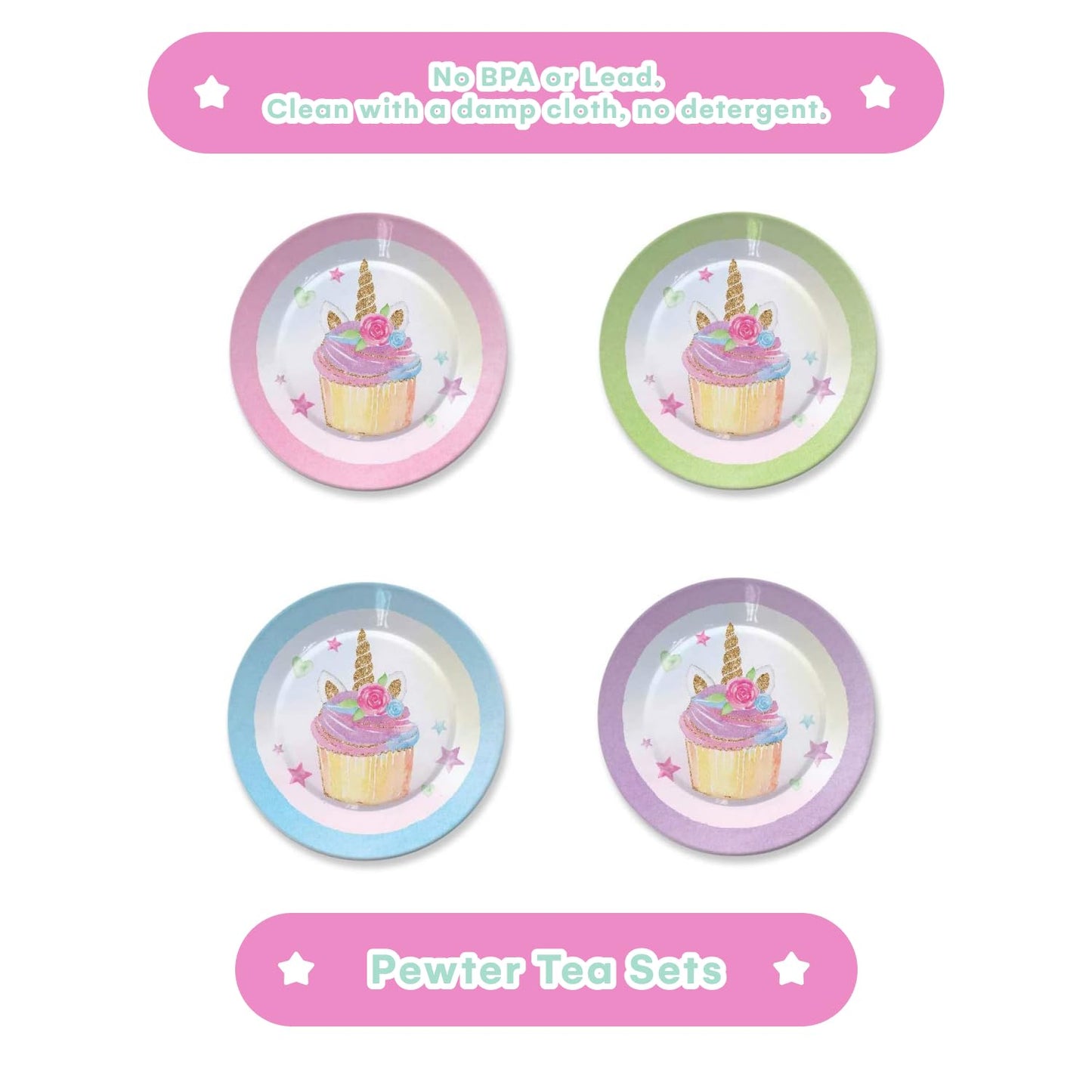 Jewelkeeper 42 Piece Tea Party Set for Little Girls Gift Pretend Kids Toy Tin Tea Set + Food & Carrying Case - Party Unicorn Design, Tea Set Kids, Toy Tea Set, Tea Set for Girls, Tea Party Set Tin