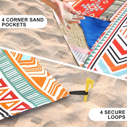 HIHOHO Beach Blanket, Sandproof Beach Mat, Waterproof Quick Drying Lightweight Outdoor Aztec Picnic Mat 79" X 83"/120"x10...