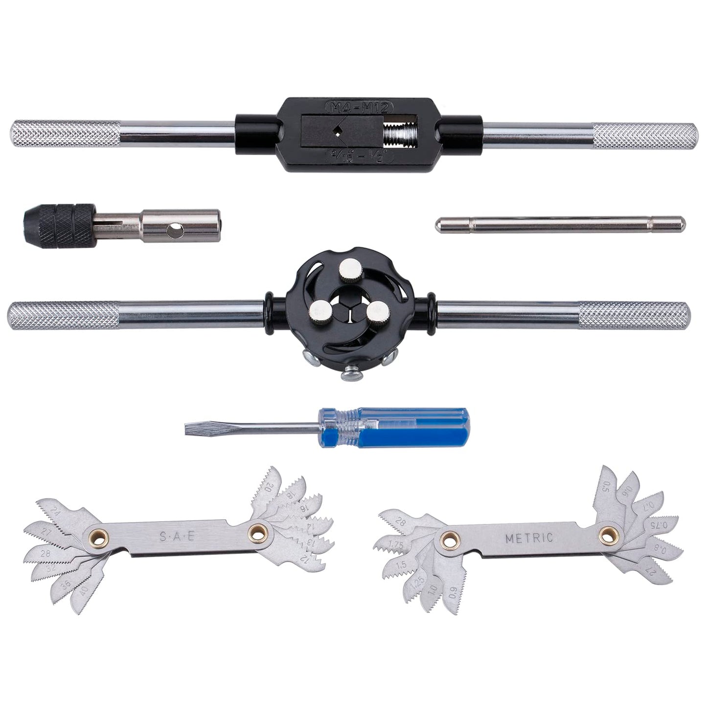 60-Pc Master Tap and Die Set - Include SAE Inch Size #4 to 1/2” and Metric Size M3 to M12, Coarse and Fine Threads | Essential Threading Rethreading Tool Kit with Complete Accessories and Storage Case