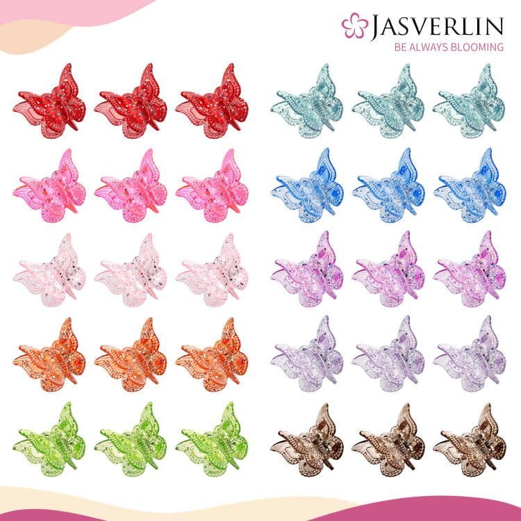 JASVERLIN Glitter Mini Butterfly Hair Claw Clips, Sparkly Colorful Hair Accessories for Girls and Women - 90s Y2K Cute, Sm...