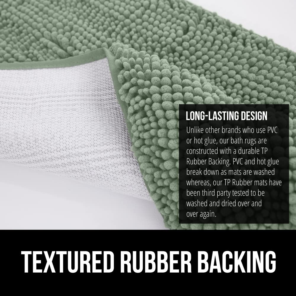 GORILLA GRIP Bath Rug Mat, Soft Absorbent Chenille, Quick Dry Microfiber Mats, Rubber Backing Washable Shower Floor Rugs, Bathmat Runner, US Designed Bathroom Home Decor Accessories 24x17 Sage Green