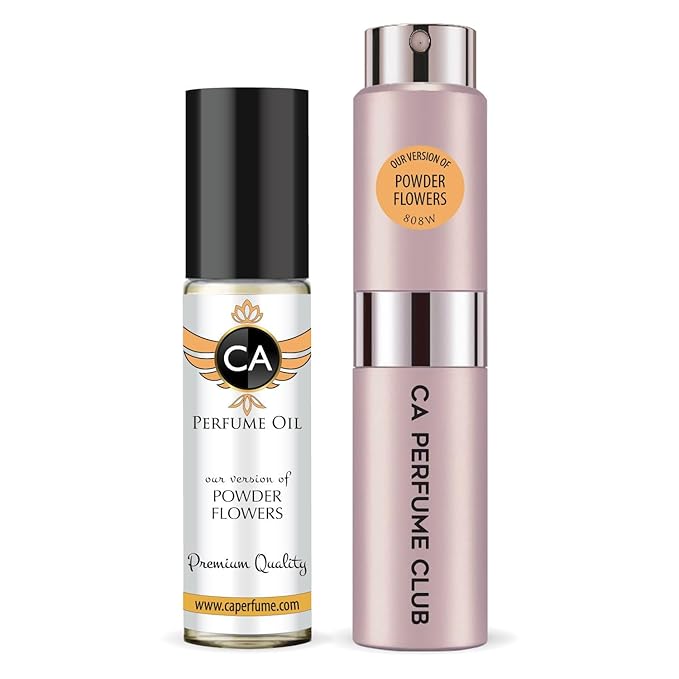 CA Perfume Duo Impression of Powder Flowers For Women Perfume Layering Set Long Lasting Travel Size EDP + Body Oil Roll-On Bottle 0.27 Fl Oz+0.33 Fl Oz