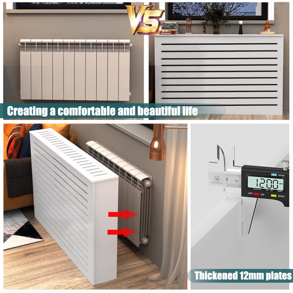 Modern Radiator Cover For Home, White Louvered Heating Cabinet Radiator Shelf Cover, Customizable Heater Cover Wall Cabinet, Hide Cluttered Pipes, Breathable/Stable/Easy To Install(23.6"Lx7.9"Wx27.6"H