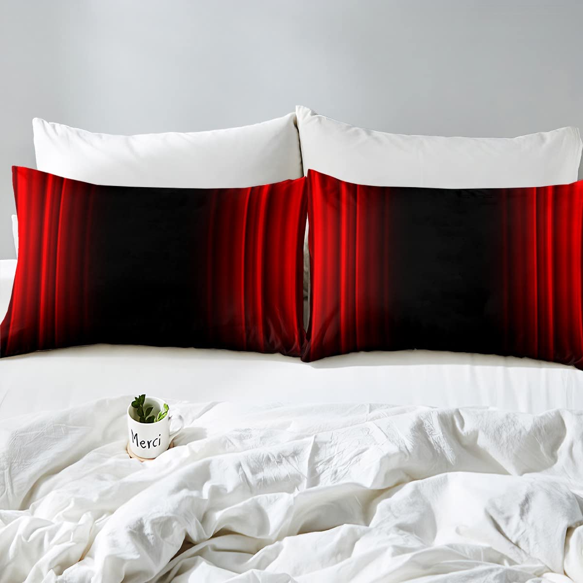 Abstract Ombre Decor Bed Sheets Kids Teens Red and Black Sheet Set Fashion Sheets Girls Boys Room Decor Queen Size,1 Flat Sheet +1 Fitted Sheet+2 Pillowcases,4Pcs Bedding
