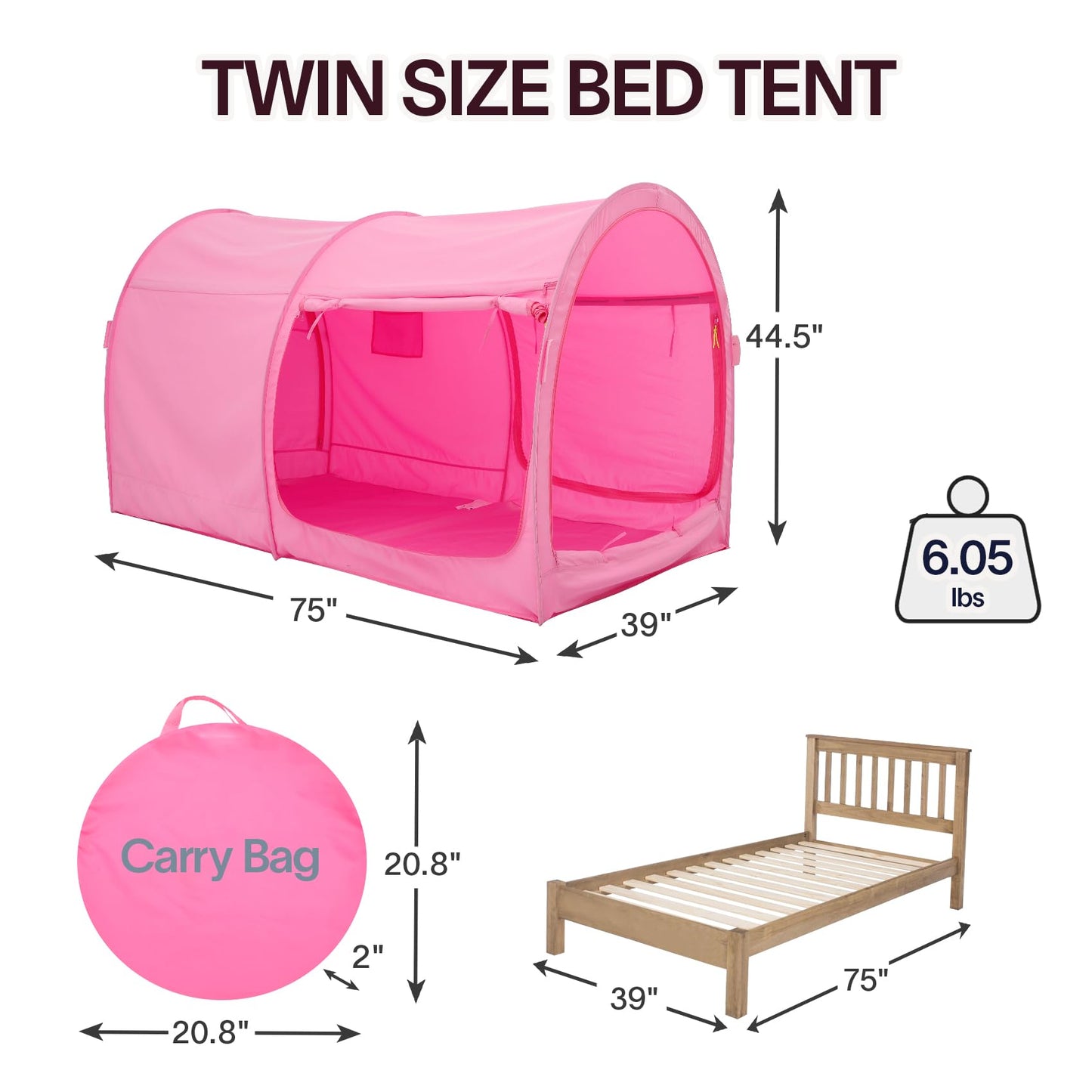 Bed Tent Dream Tents Bed Canopy Shelter Cabin Indoor Privacy Warm Breathable Pop Up Twin Size for Kids and Adult Patent Pending Pink(Mattress Not Included)