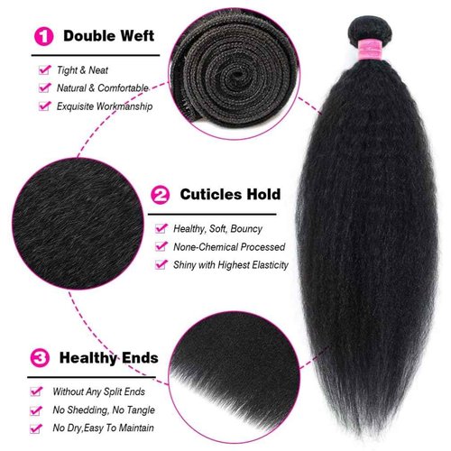 Borchan Kinky Straight Bundles Human Hair 3 Bundles 14 16 18 Inches 100% Unprocessed Brazilian Yaki Straight Hair Bundles Virgin Remy Kinky Curly Bundles for Black Women