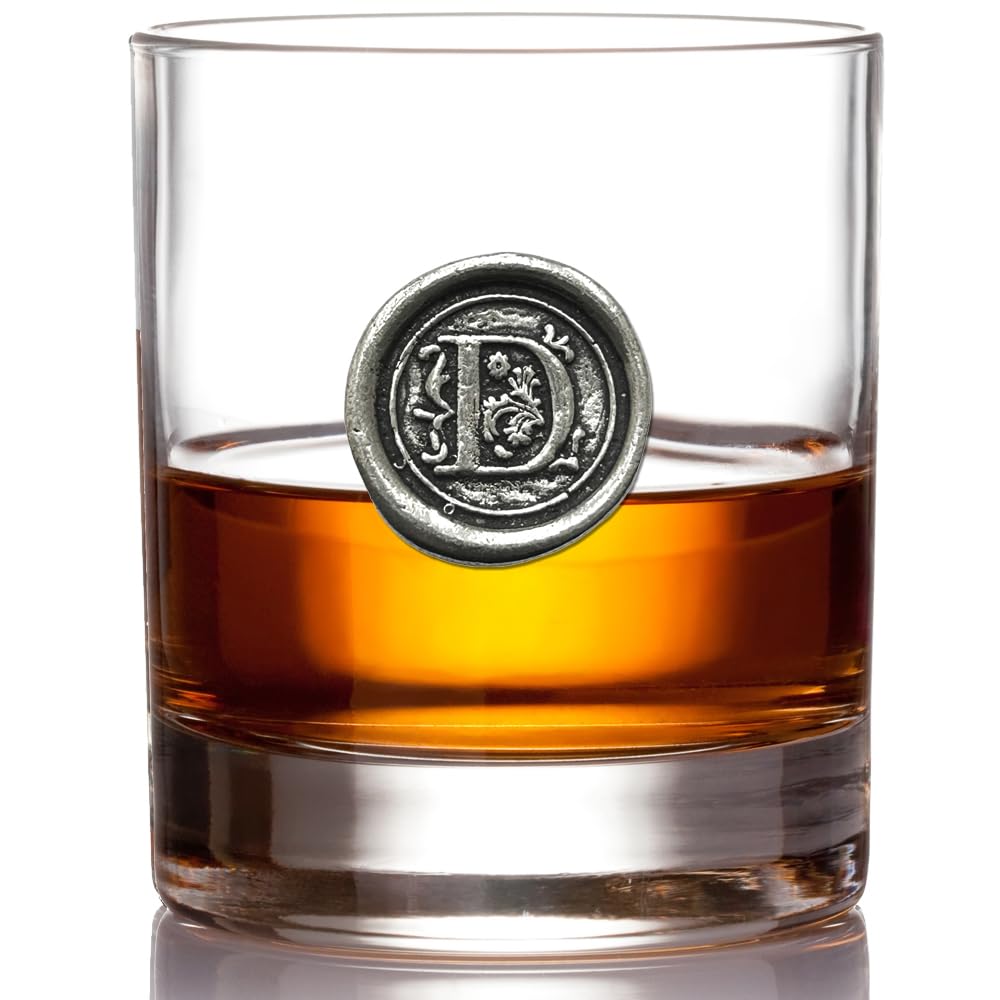 English Pewter Company 11oz Old Fashioned Whiskey Rocks Glass With Monogram Initial - Unique Gifts For Men - Personalized Gifts With Your Choice of Initial (D) MON104