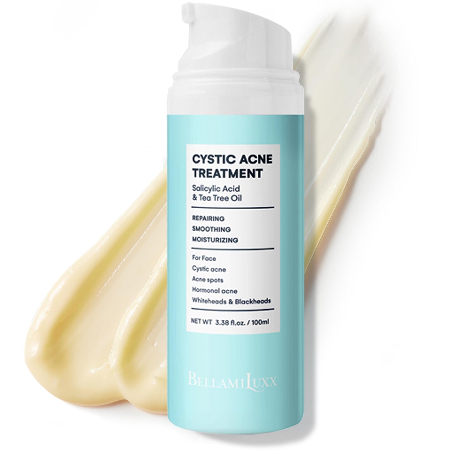 BellamiLuxx Cystic Acne Treatment for Face: Hormonal Acne Treatment Cream for Teens & Adults - Salicylic Acid & Tea Tree Oil Pimple Spot Remover - Anti-Acne Moisturizer Reduces Redness, Blemishes