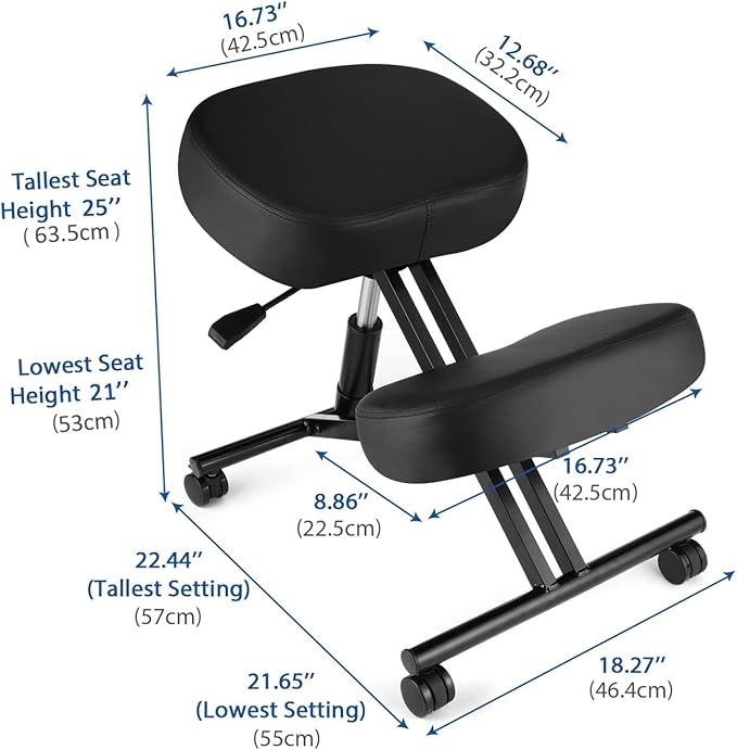 Ergonomic Office Kneeling Chair, Height Adjustable Stool with Thick Foam Cushions and Smooth Gliding Casters to Improve Posture and Relieve Pain, Multifunctional Design for Home and Office