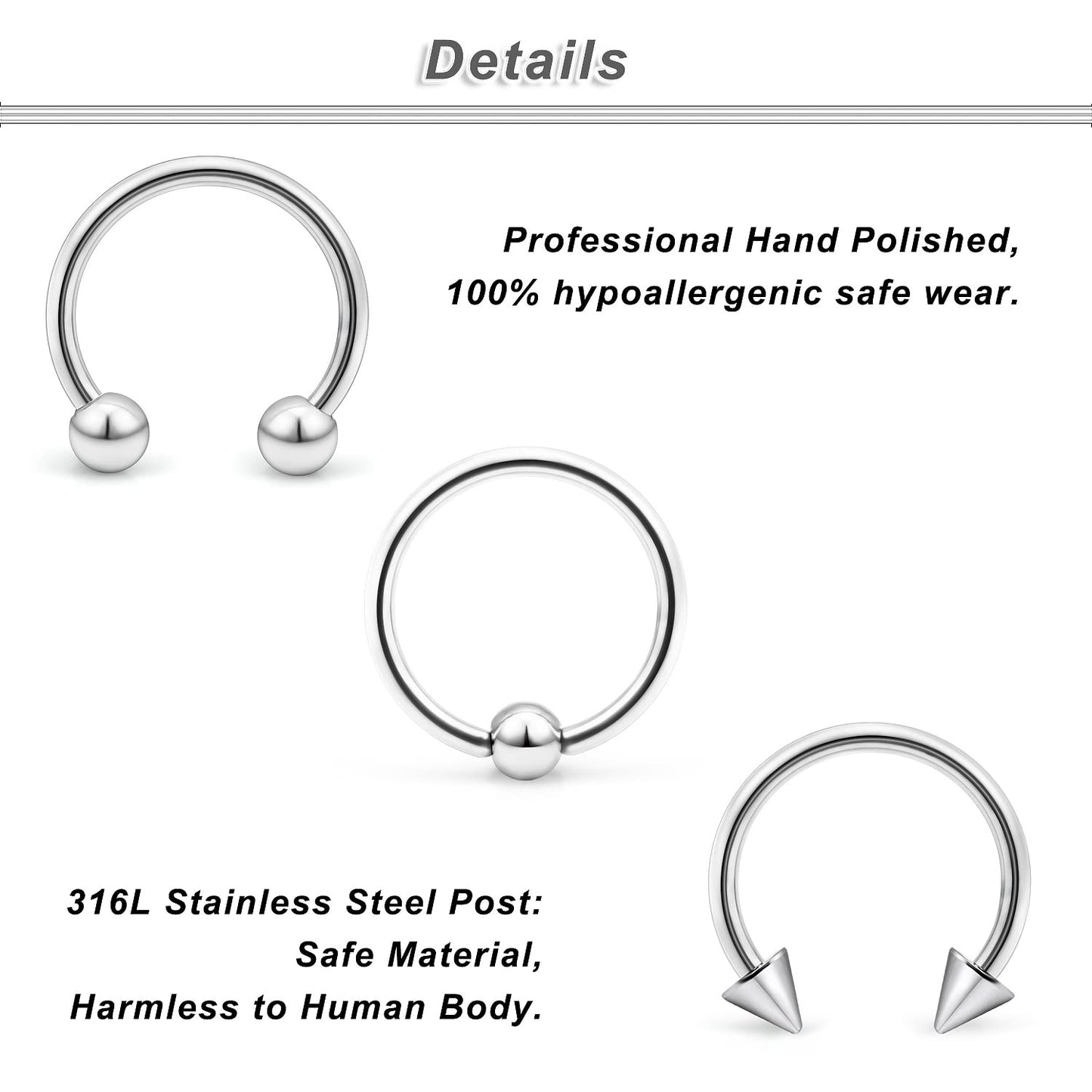 Ocptiy 8G Septum Ring Jewelry Ear Earrring Gauges Tunnel Plug stretching kit Big Large Septum Nose lip Ring Hoop Stainless Surgi