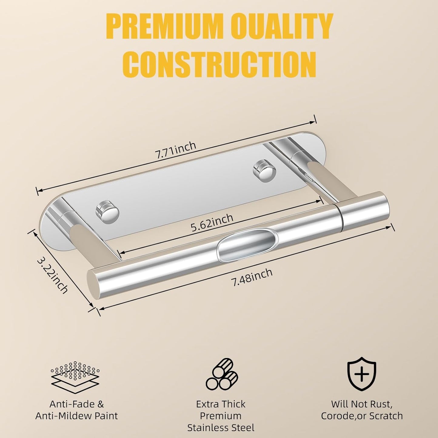 BESy Adhesive or Screw Toilet Paper Holder Wall Mount Rustproof Modern Roll Holder Flexible Pivoting Adjustable Tissue Handle with Self Adhesive or Mounted with Screws Stainless Steel Polished Chrome