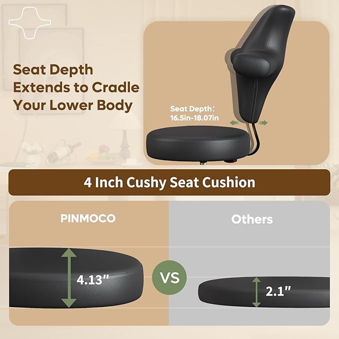 Ergonomic Cross Legged Office Chair Extra Wide for ADHD and Meditation, Kneeling Chair with 360° Swivel Wheels and Reversible Seating, Adjustable Height and Seat Deapth, PU Leather, Black