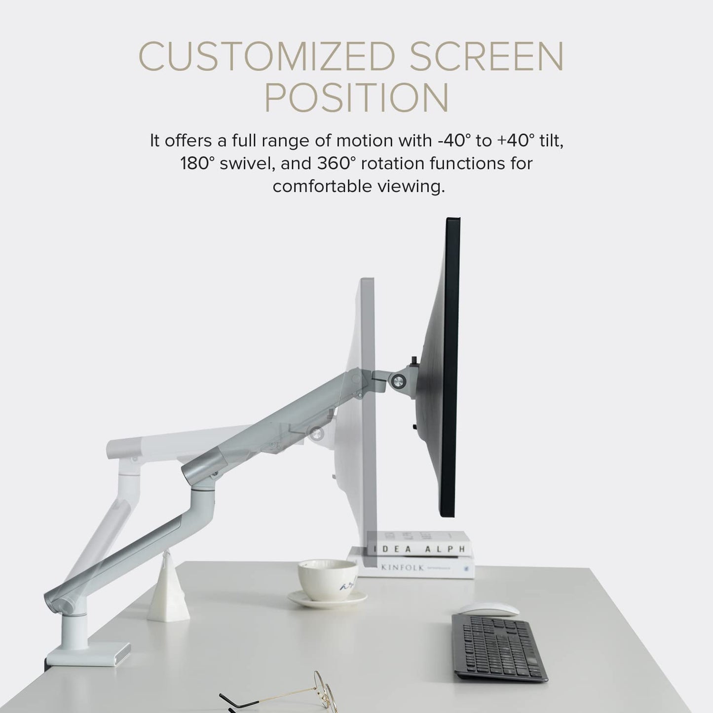 Pout E12 Dual Monitor Arm Mount Stand - Adjustable Full Motion Desk Mount For 17-32 Screens, Supports 4-22Lbs Per Arm, Vesa 75X7