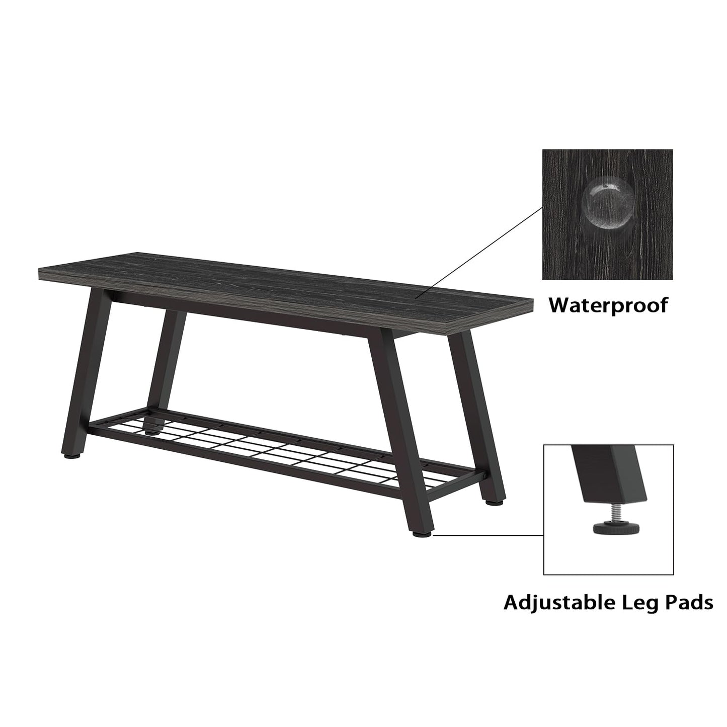 Oastreeful Industrial Entryway Bench Rustic Wood and Metal Storage Bench for Indoor Living Dining Room Bedroom Long Shoe Benches Seat (Charcoal Black)