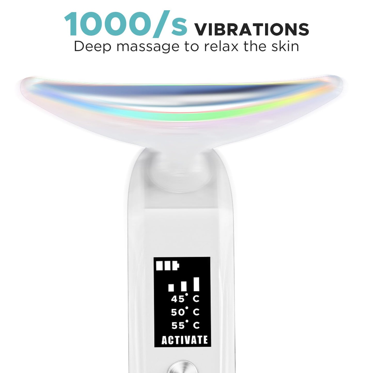 Facial Neck Massager Portable Charging Dock - 3 Heat Settings, Vibrating Face Massage, 9-Color LED Light & 72Hrs Battery | Home