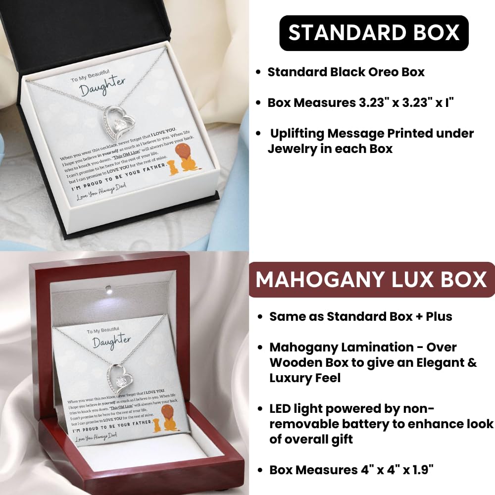 Momavo Jewelry Daughter Gift: Father to Daughter Christmas Birthday Gift, Forever Love Necklace (Luxury Box w/ LED LIGHT, 14k White Gold Finish)