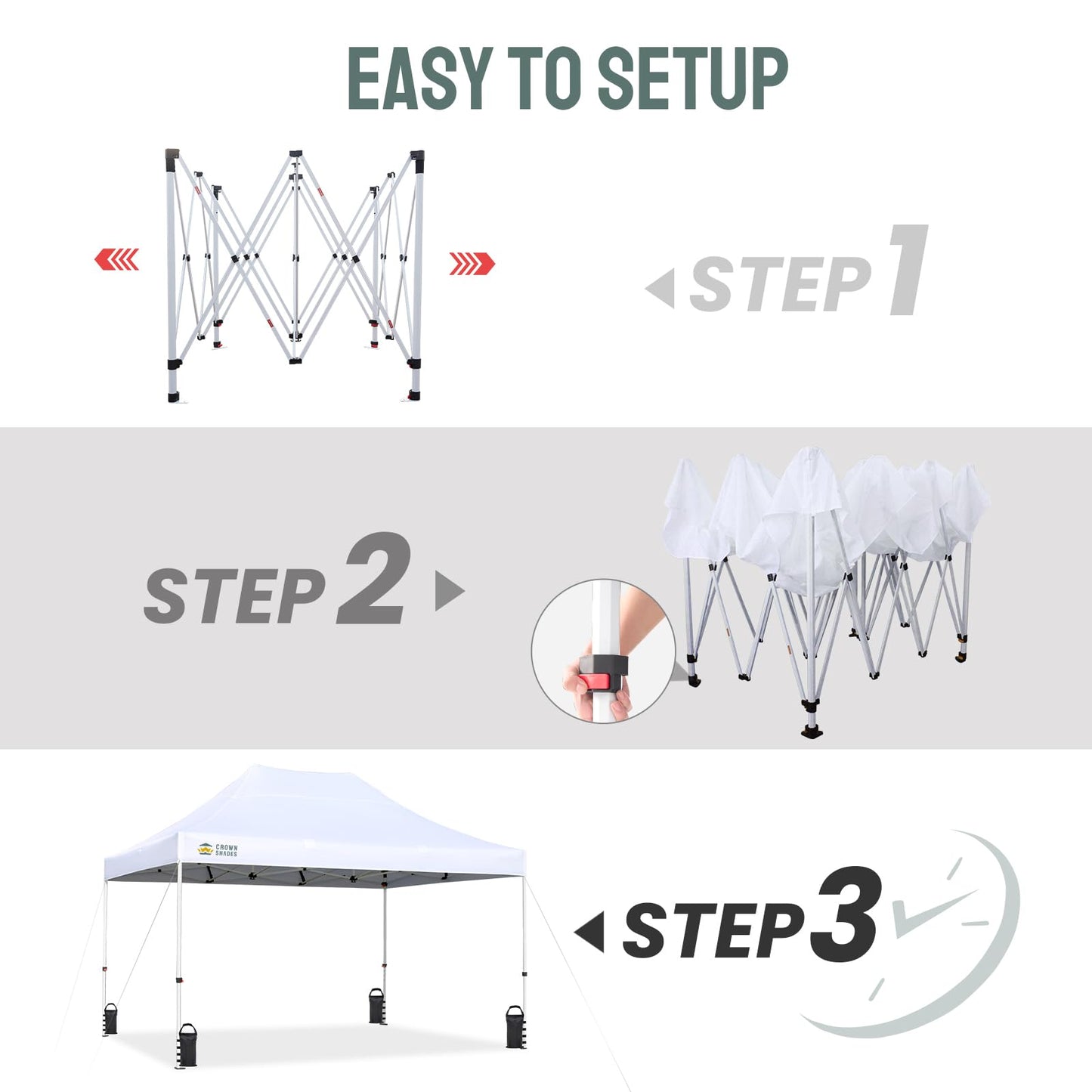 CROWN SHADES 10x15 Pop Up Canopy Tent, Thicken Frame Commercial Heavy Duty Tent, 8 Stakes & 4 Sandbags & 4 Ropes, Outdoor Canopies for Events, Parties,White